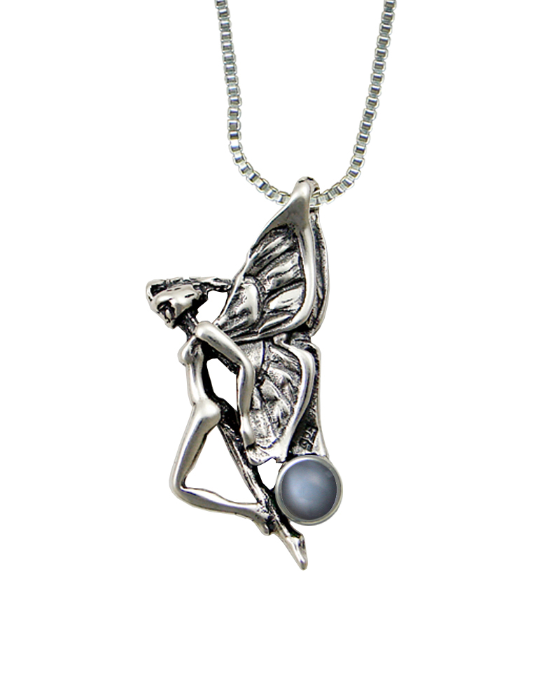 Sterling Silver Fairy of the Summer Sky Pendant With Grey Moonstone